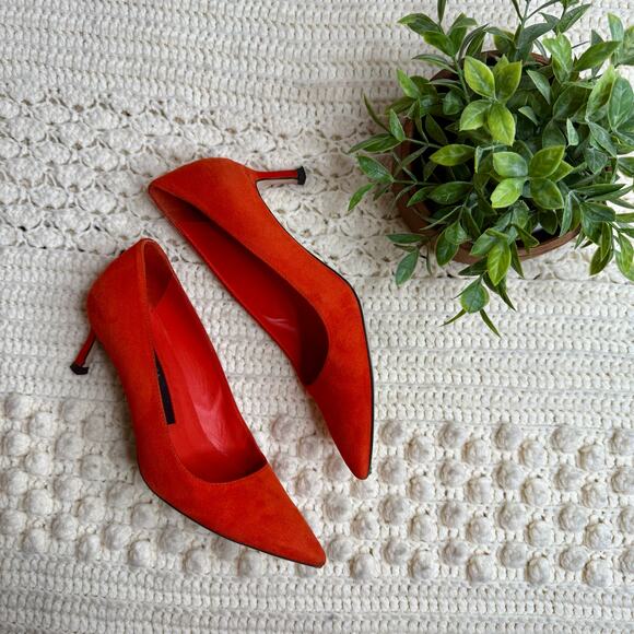 VIA SPIGA Italy Women's 7 Nikole Suede Leather Pointed Toe Pump Heels Orange Red - Picture 7 of 12